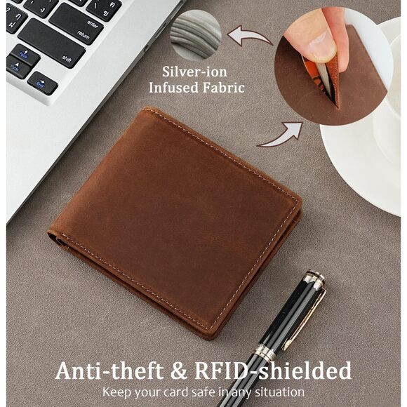 RFID Blocking Leather World Bifold with Zipper 7899 Slim Bifold Wallet RFID Blocking Leather Back/Front Pocket Design